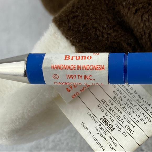 Ty Beanie Babies Bull Terrier Full Body Beanbag Plush 'Bruno' Brown & White 1997 - Picture 11 of 13